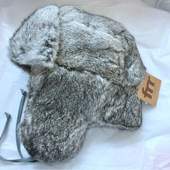 Gray Rabbit Fur Trapper Hat - Picture 15 of 15